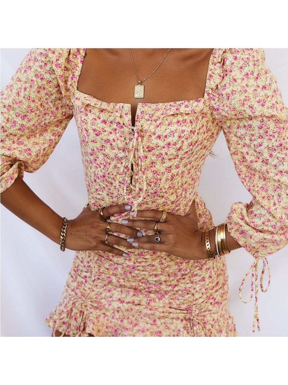 Hello Molly Pink Floral Smocked Mini Dress. Size XS - Picture 9 of 10